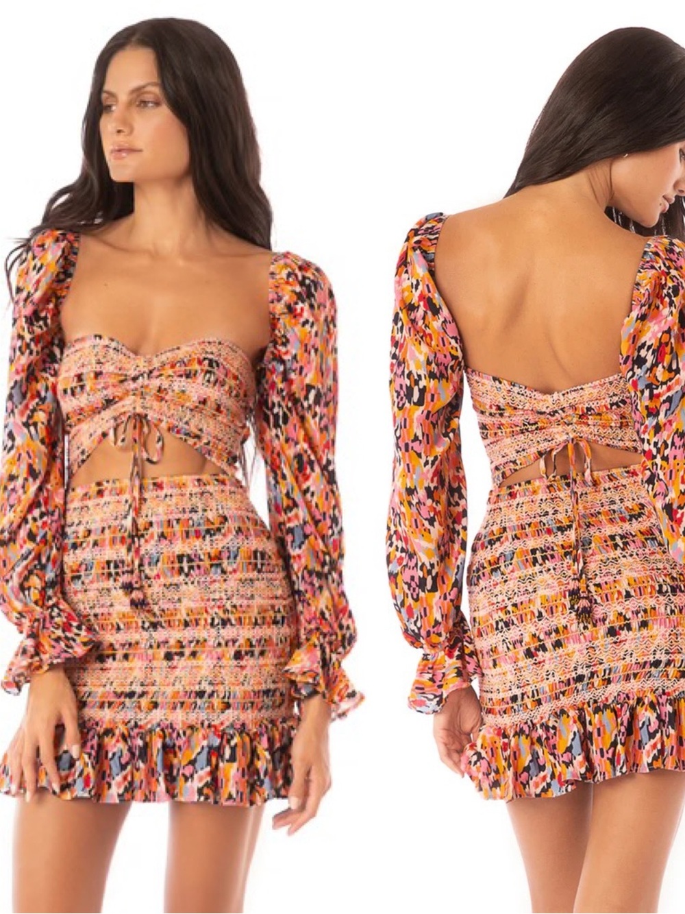 Maaji Womens Multicolored Prism Cat Marta Short Mini Smocked Dress Size Small